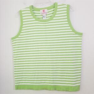 Quacker Factory green white striped knit tank top